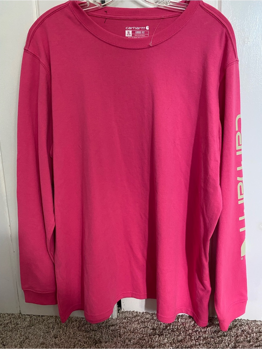 Carhartt Bright Pink Long Sleeve Kids Tee with Sleeve Logo